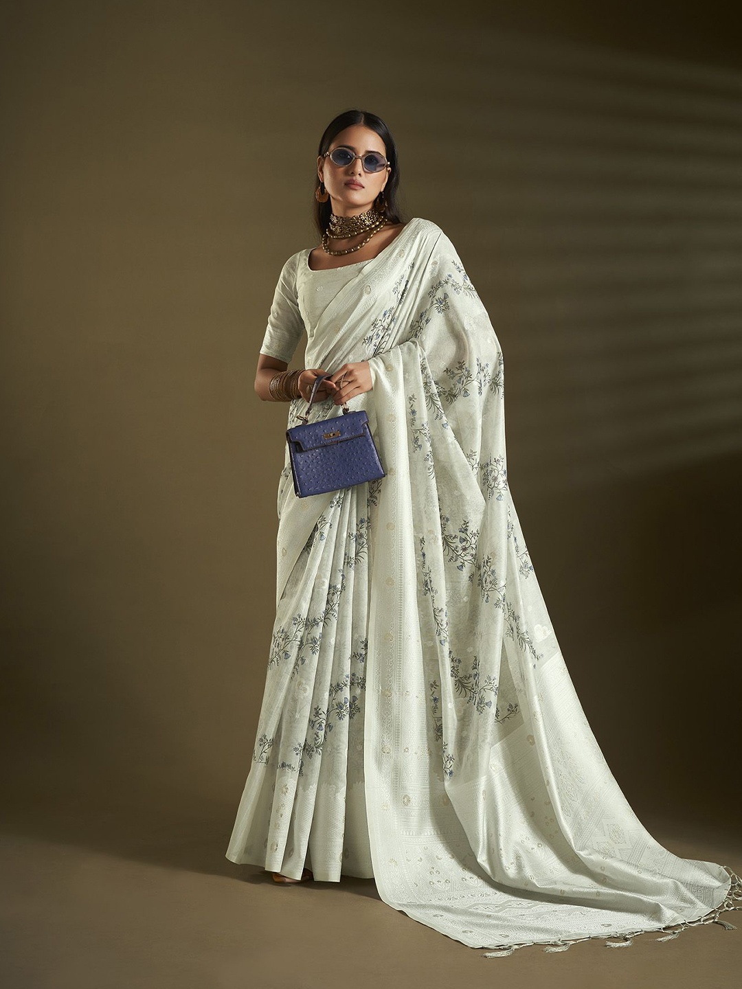 

elora Floral Designer Saree, White