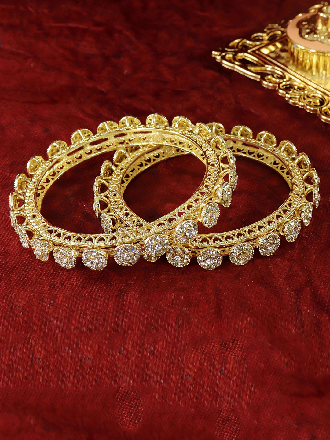 

ZULKA Set Of 2 Gold-Plated Cubic Zirconia & American Diamond Studded Bangles