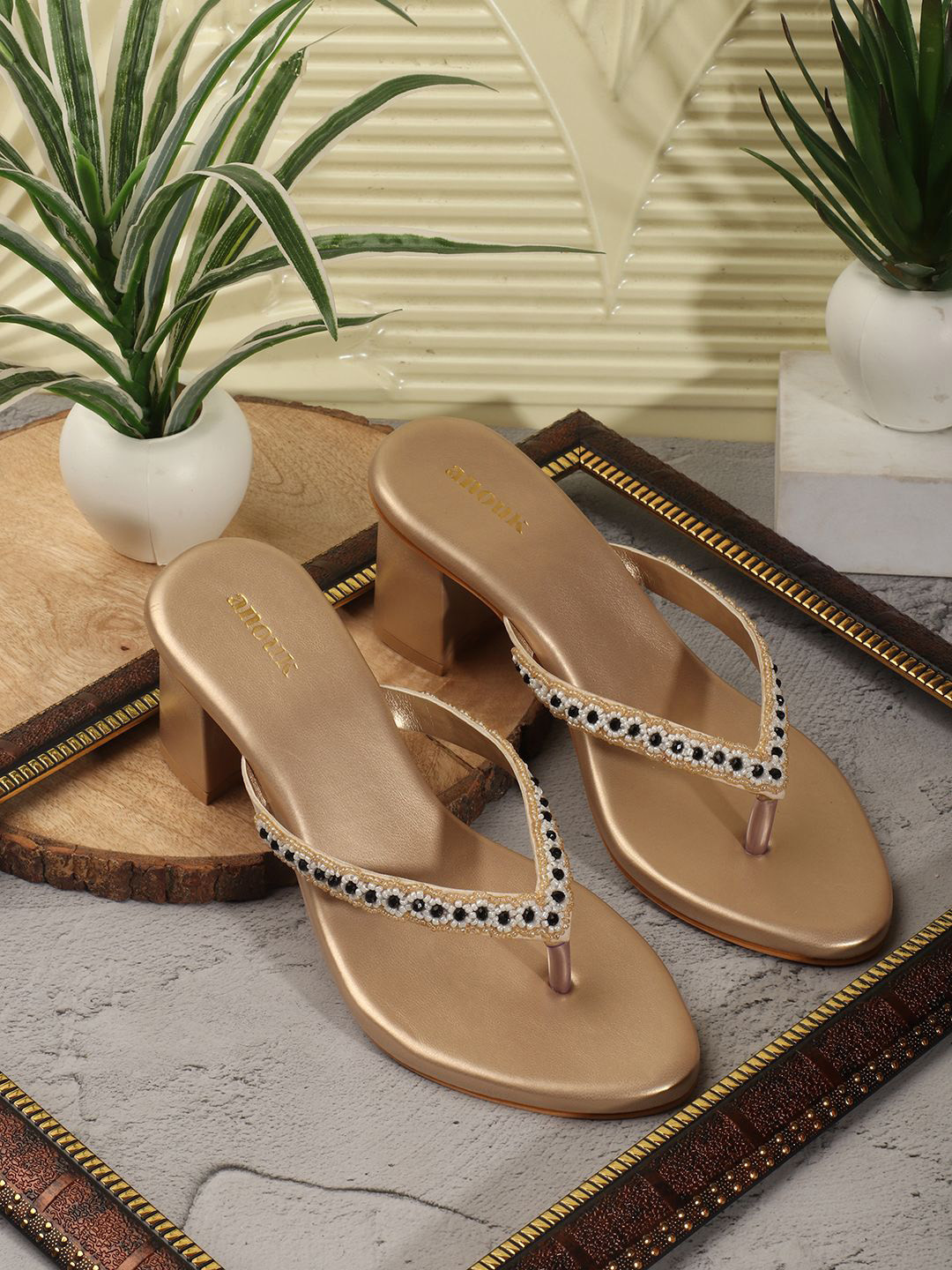 

Anouk Women Embellished Ethnic Block Sandals, Gold