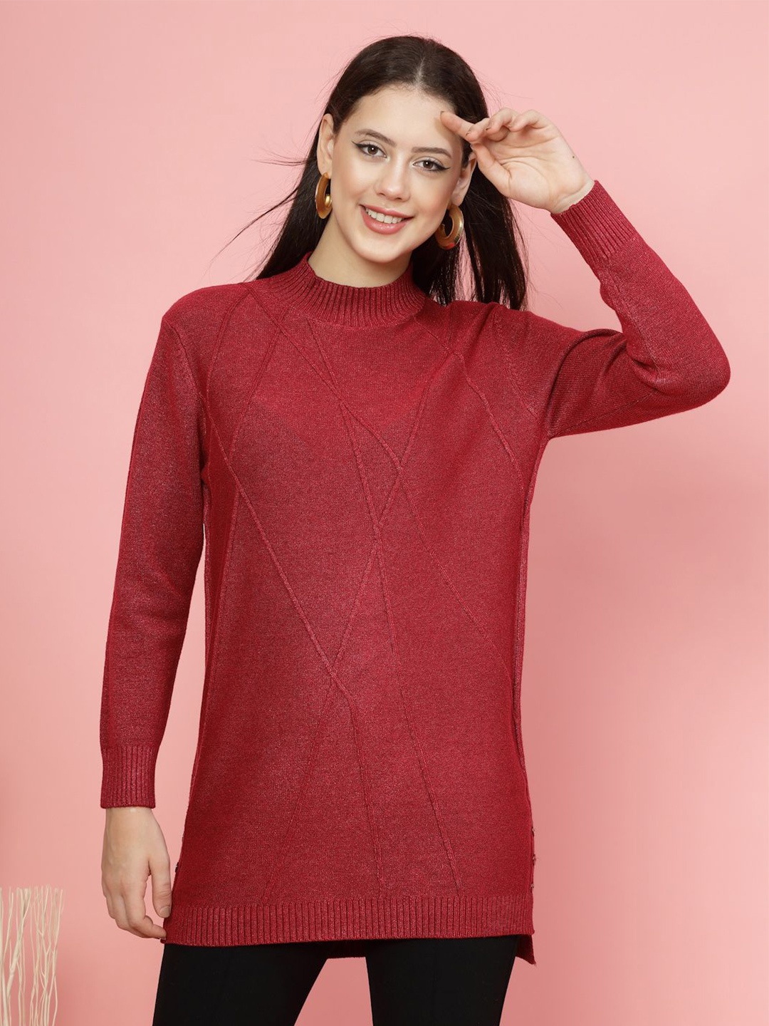 

Mafadeny Women Solid Round Neck Top, Maroon