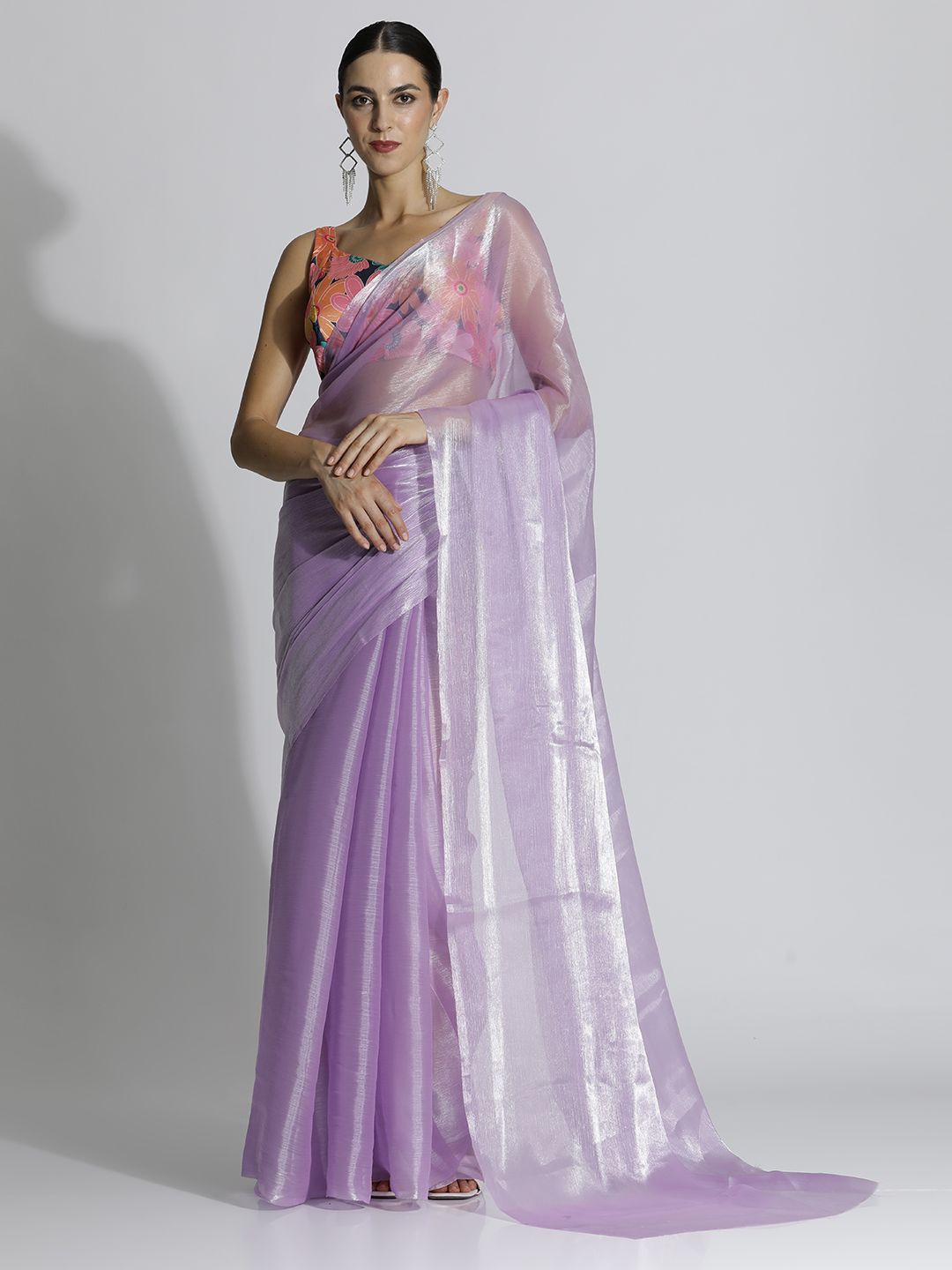 

Jaipur Kurti Ethnic Solid Tissue Saree, Lavender