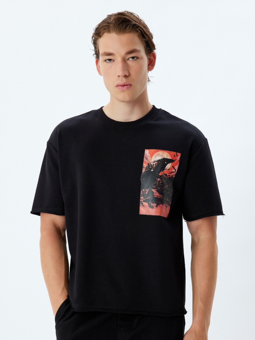 

Koton Men Graphic Printed Round Neck Cotton Oversized T-shirt, Black