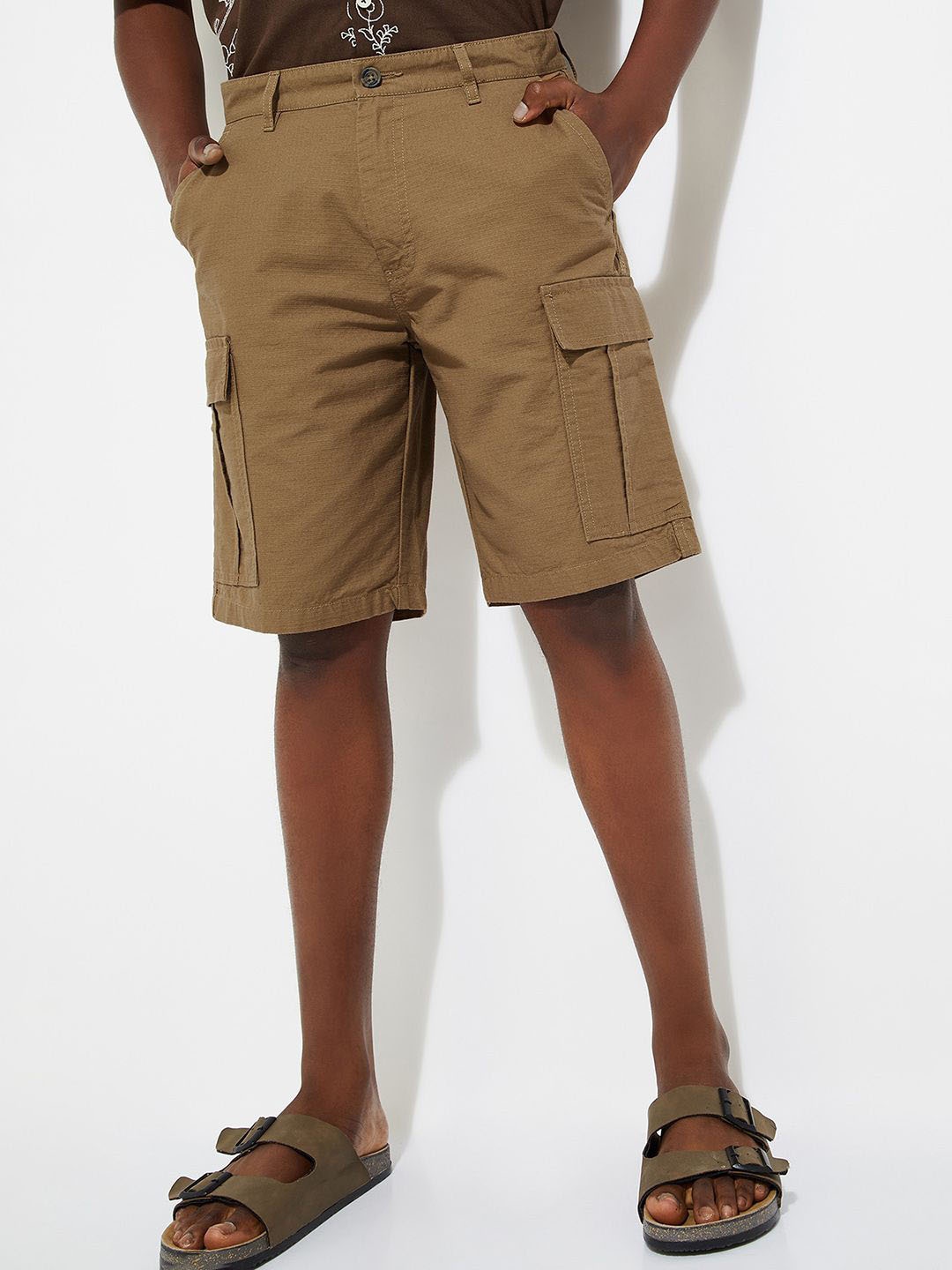 

max URB_N Men Checked Cargo Shorts, Brown