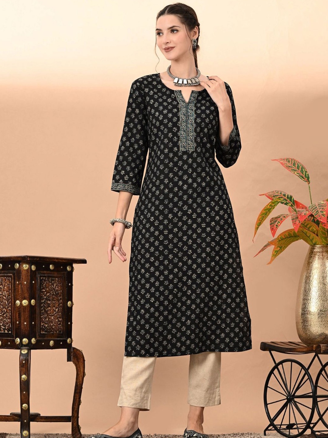 

KALINI Women Ethnic Motifs Printed Kurta, Black