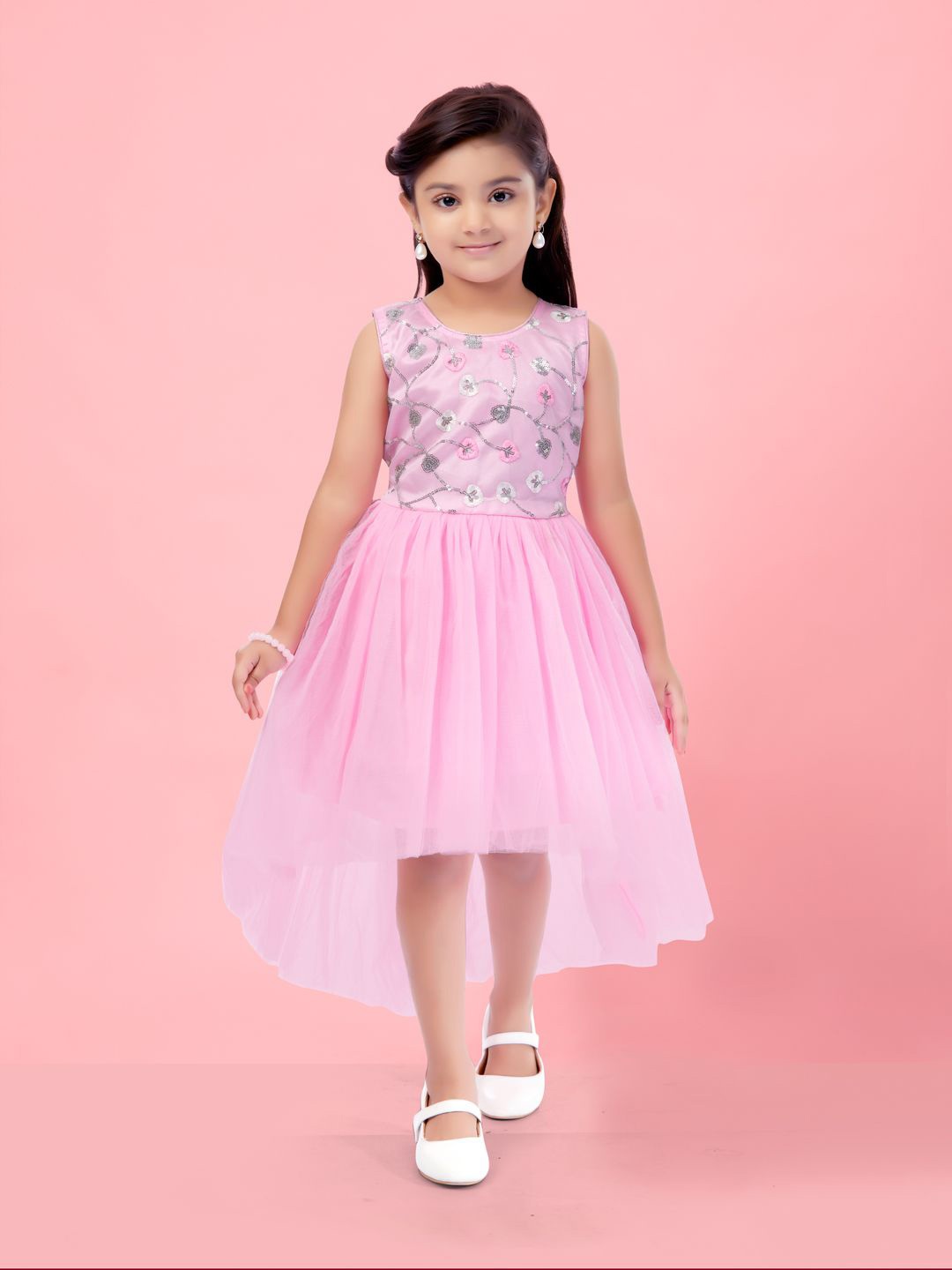 

BAESD Girls Floral Net Fit & Flare Midi Dress, Pink