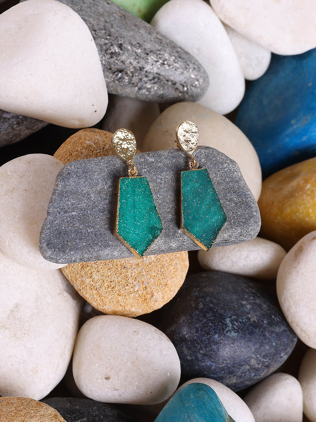 

ROYAL PITARAH Gold Plated Contemporary Drop Earrings, Green
