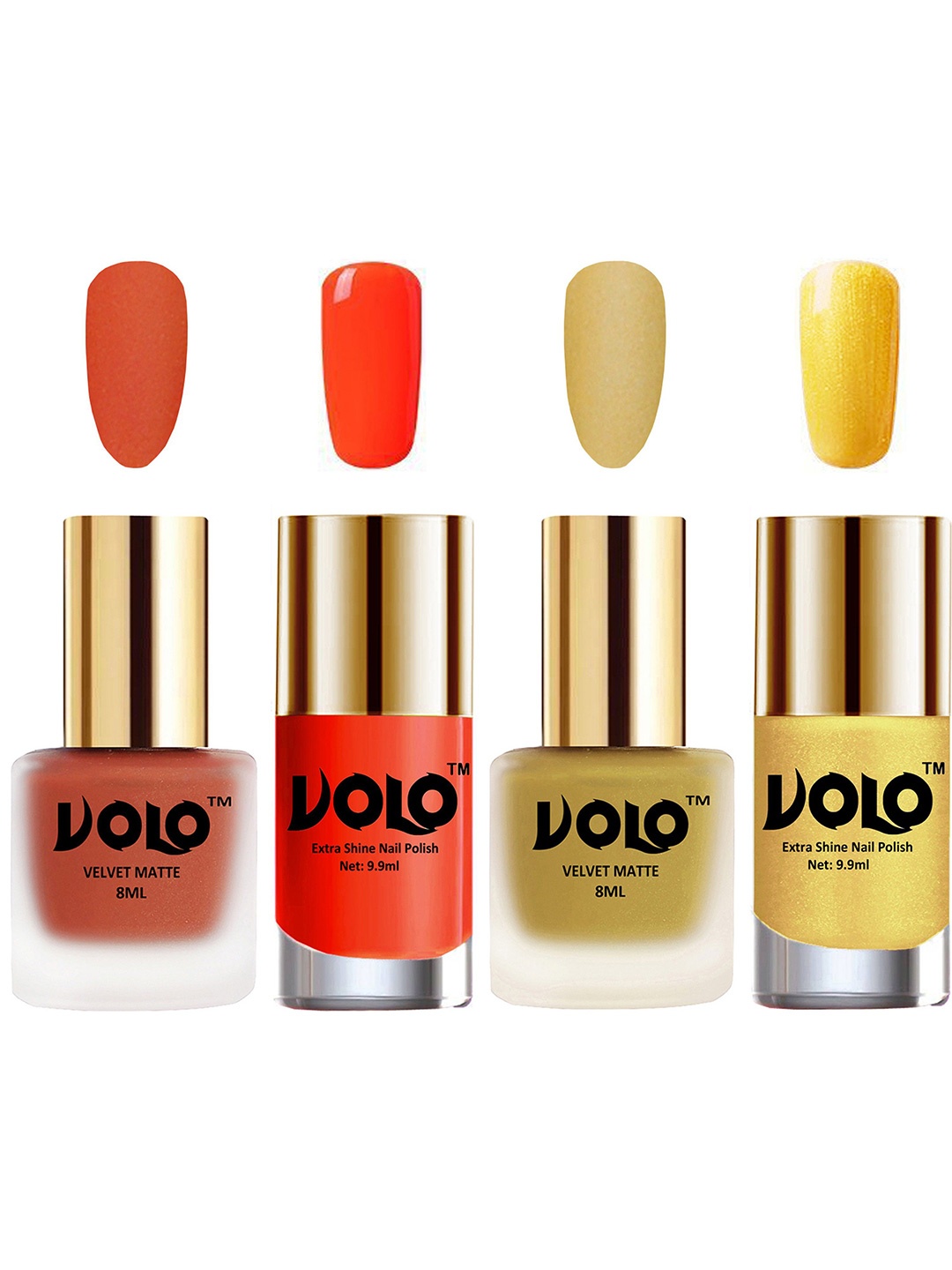 

VOLO Set Of 4 Velvet Matte & Extra Shine Nail Polish-8 ml & 9.9 ml Each Shade 30-32-14-59, Multi