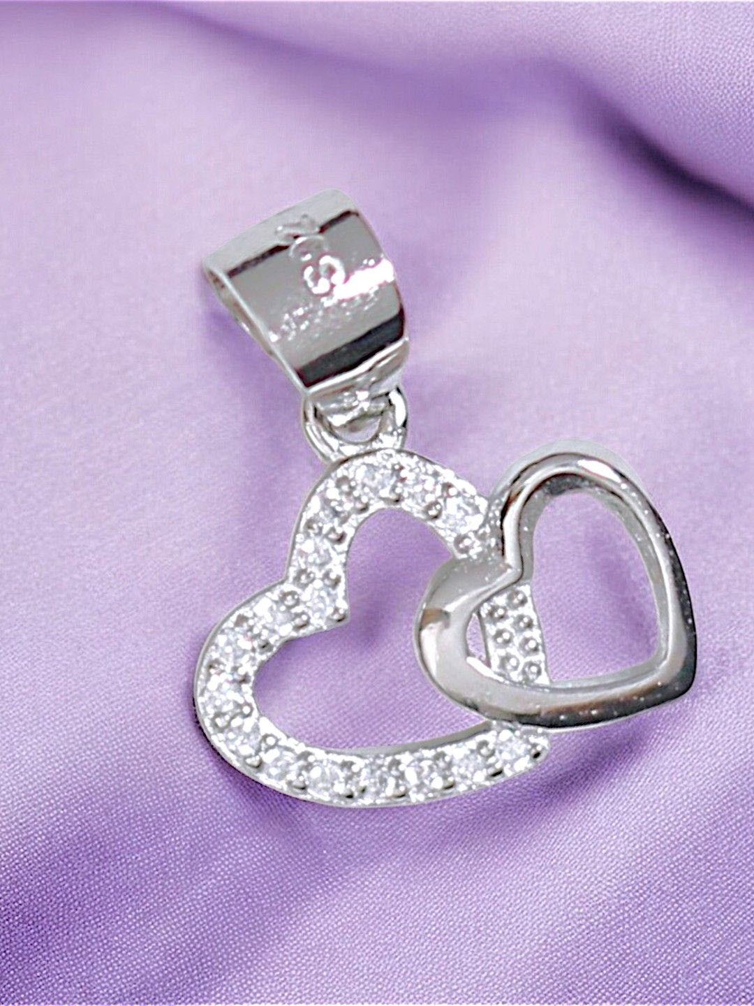 

Taraash 925 Sterling Silver Rhodium-Plated Cubic Zirconia Double Heart Shaped Pendant
