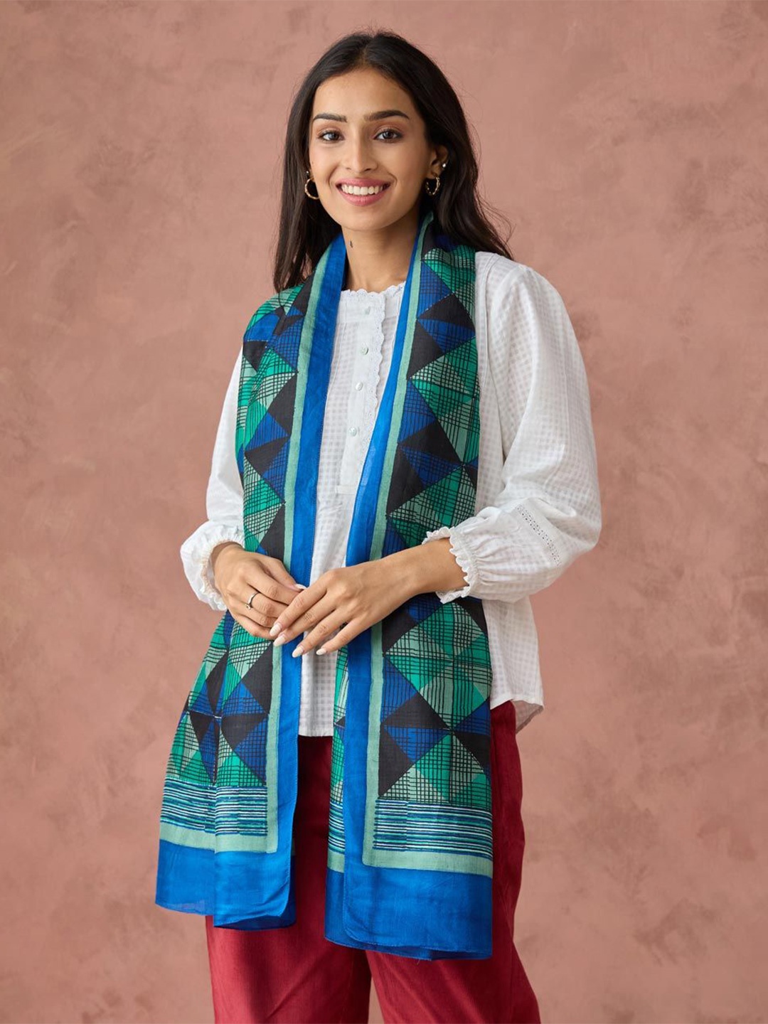 

Fabindia Women Printed Stole, Teal