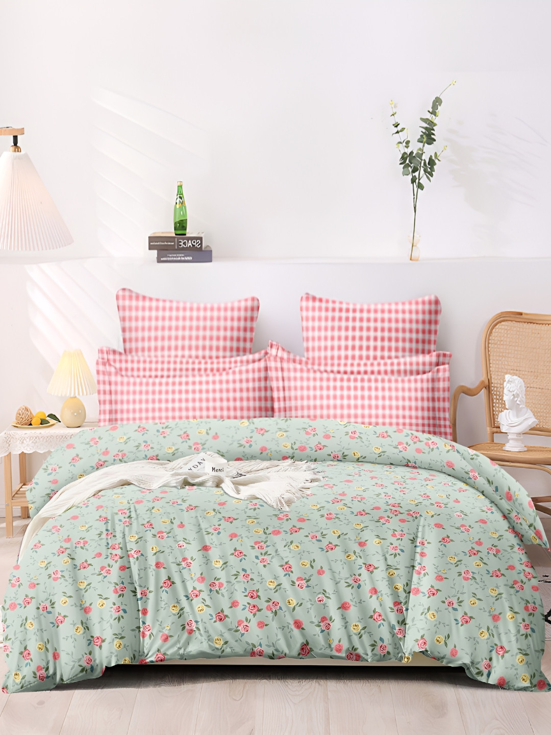 

BREVARD Green & Pink Printed Cotton Single Duvet Cover