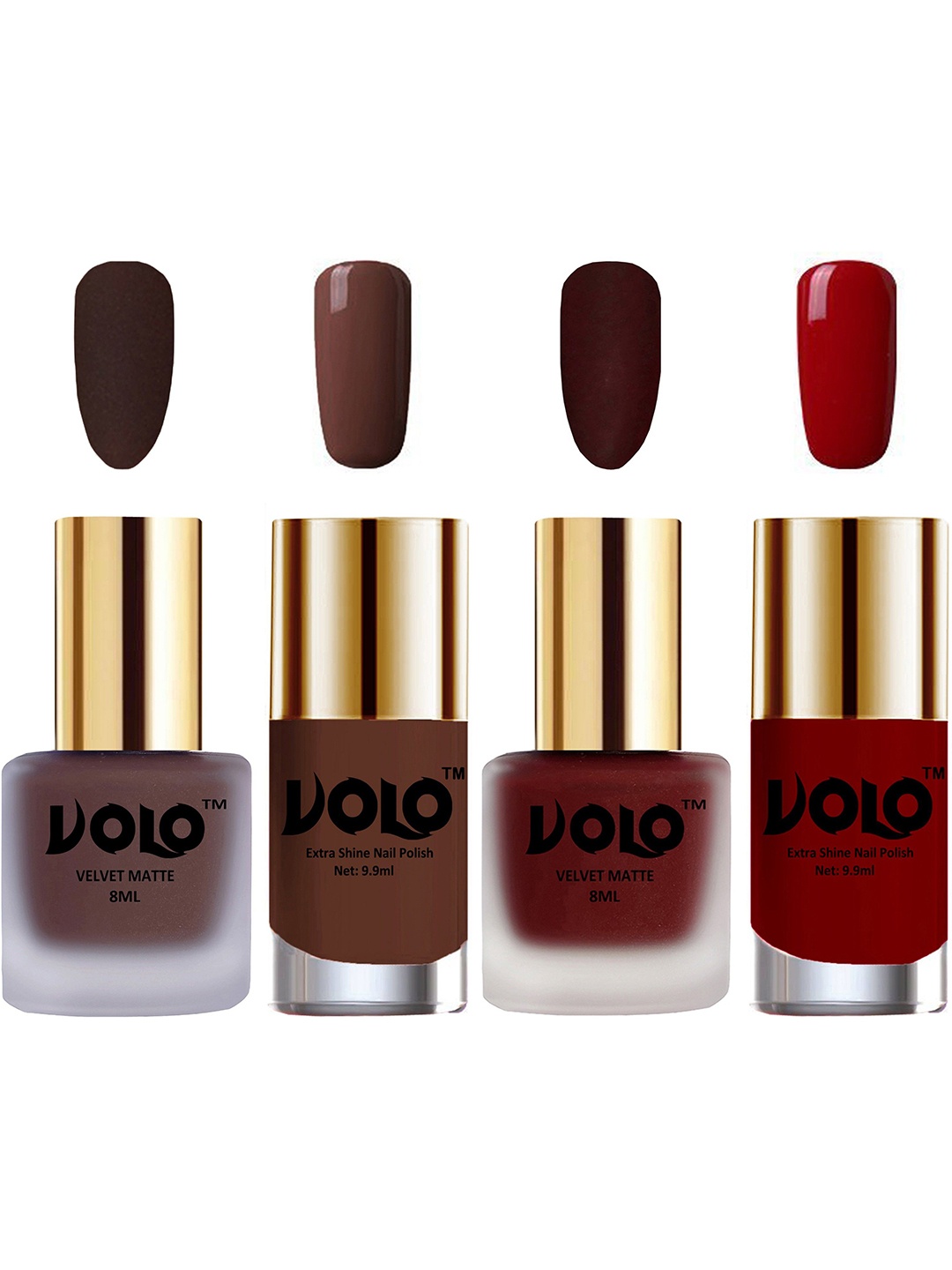 

VOLO Set Of 4 Velvet Matte & Extra Shine Nail Polish - 8 ml Each - 02 - 23 - 19 - 31, Red