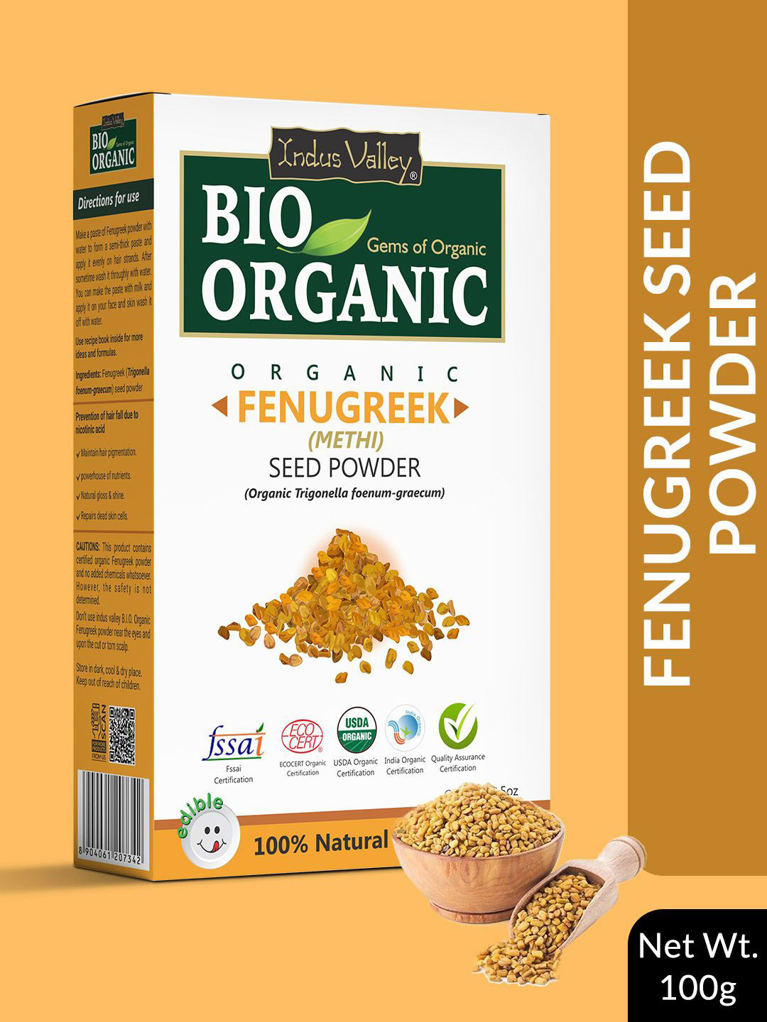 

Indus Valley Bio Organic Fenugreek Seed Powder - 100g, Yellow