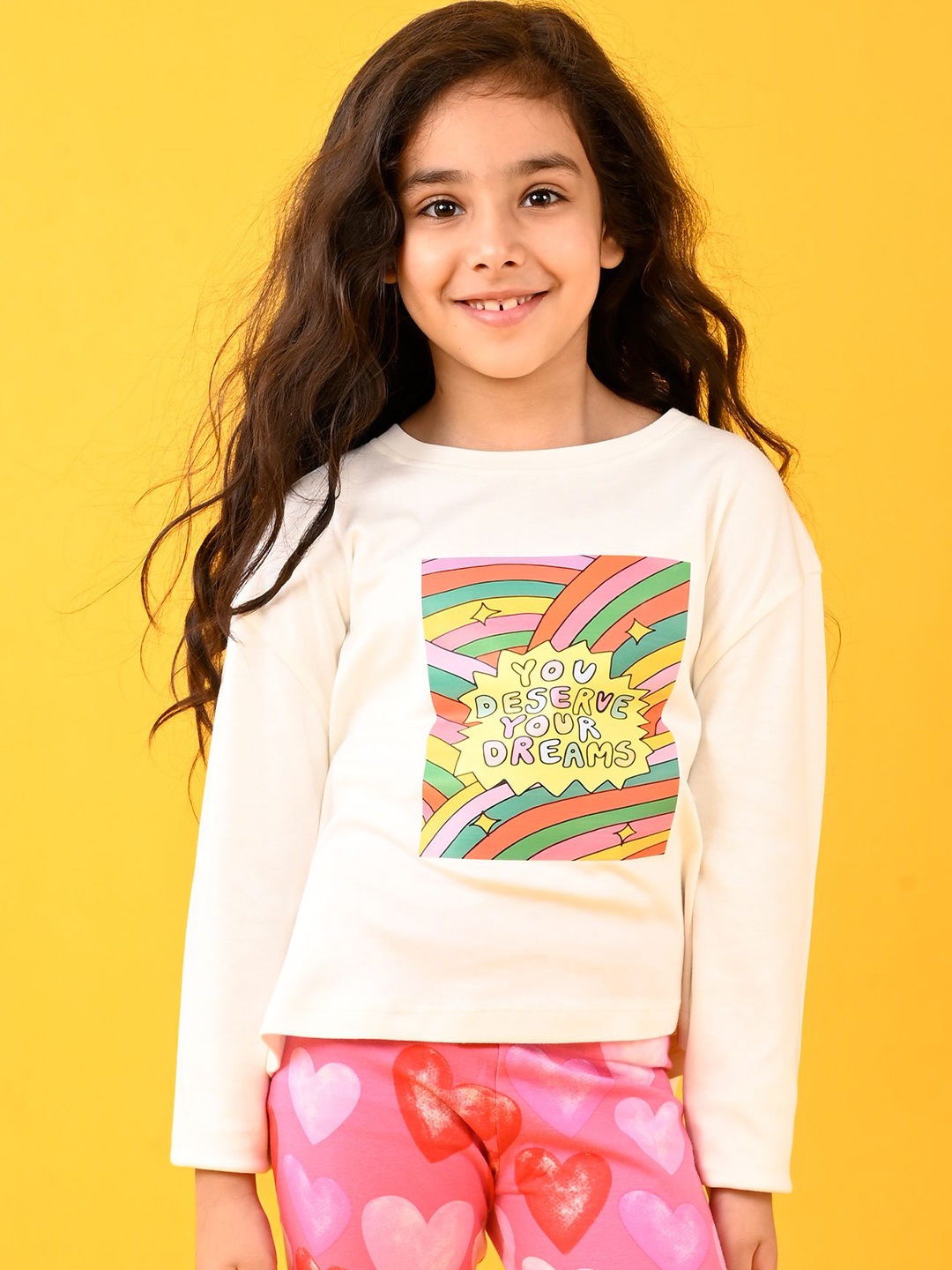 

Anthrilo Girls Graphic Printed Round Neck T-shirt, Yellow