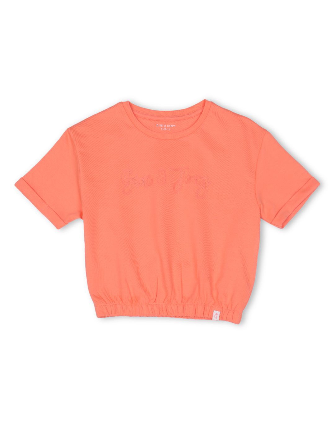 

Gini and Jony Girls Brand Logo Printed Round Neck Cotton Top, Coral