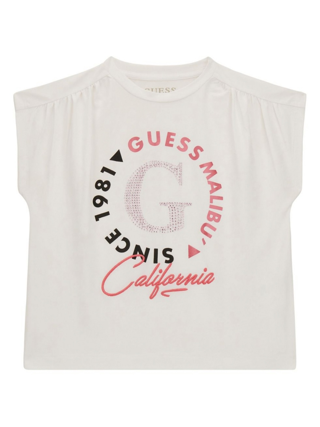 

GUESS kids Girls Typography Printed Round Neck Cotton T-shirt, White