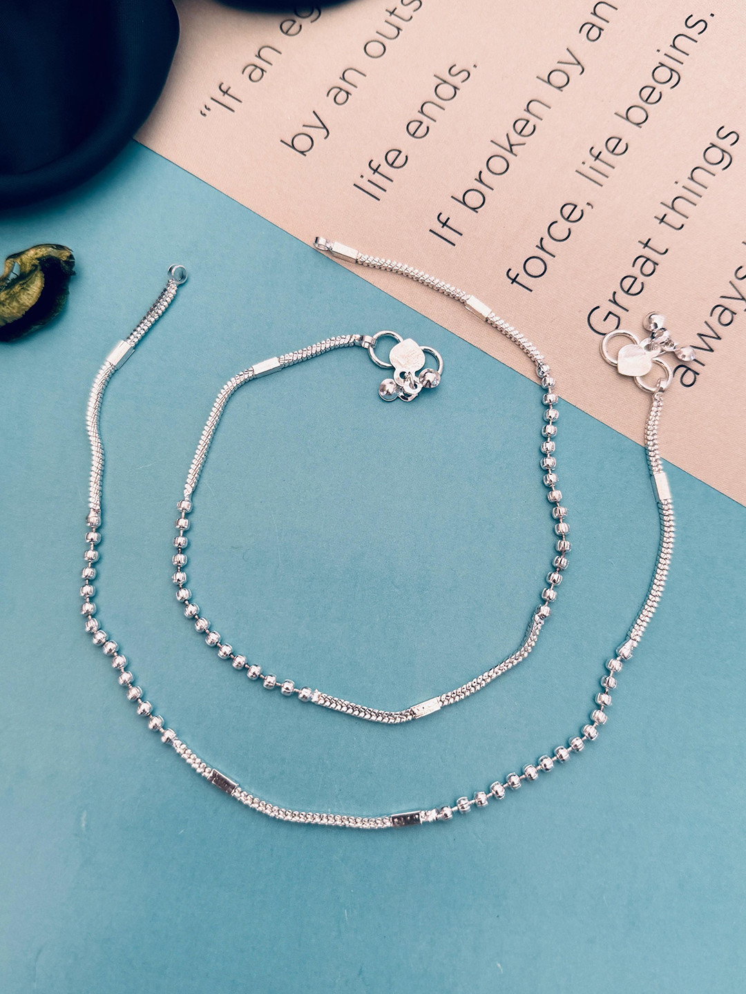 

Sangria Set Of 2 Silver-Plated Beaded Anklets