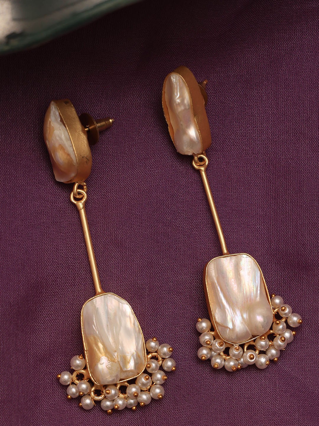 

ROYAL PITARAH Gold-Plated Contemporary Drop Earrings, White
