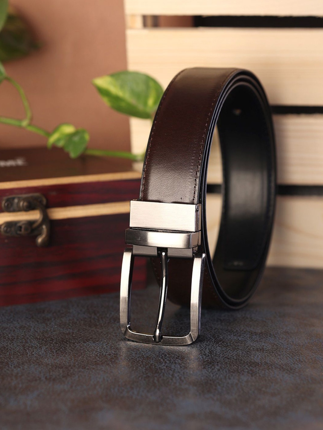 

SAZARA Men Solid Tang Closure Leather Reversible Belt, Brown