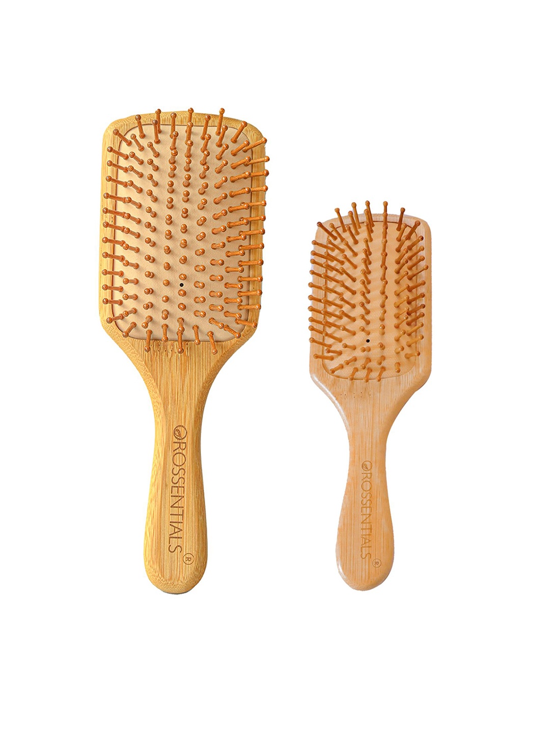 

OROSSENTIALS Set Of 2 Wooden Hair Brush, Brown