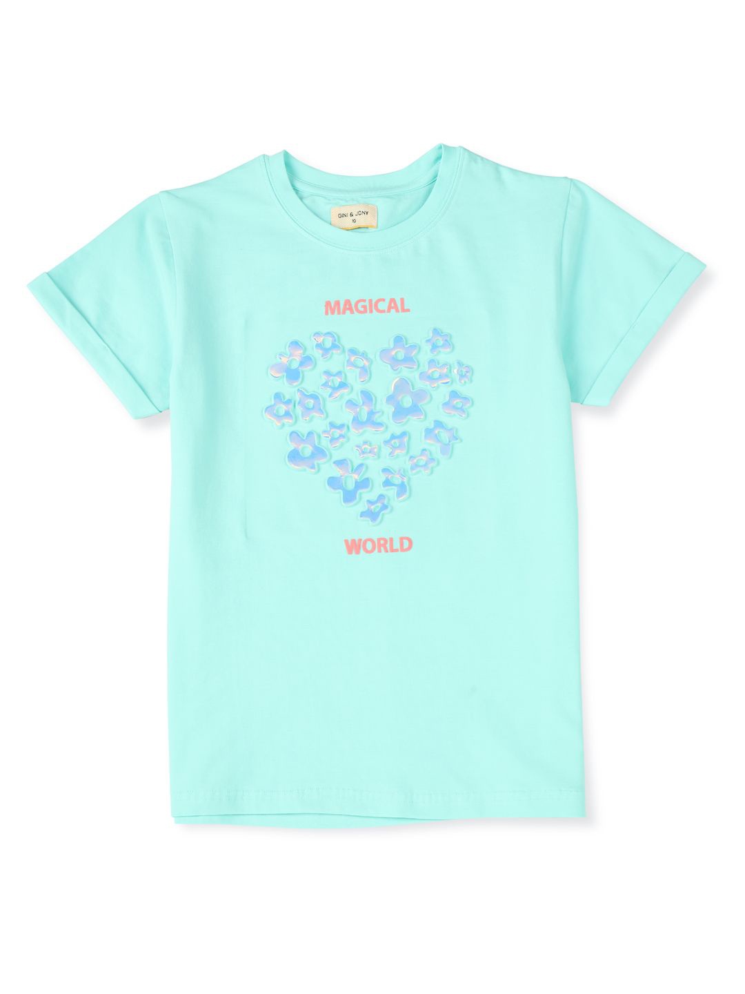 

Gini and Jony Girls Typography Printed Round Neck Cotton T-shirt, Blue