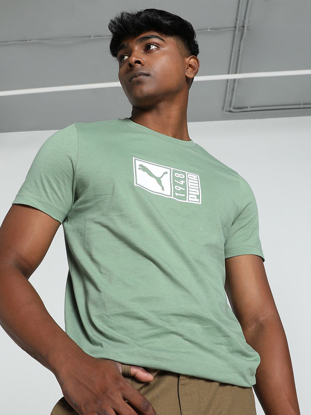 

Puma Men Graphic Printed Slim Fit Cotton Tshirt, Green