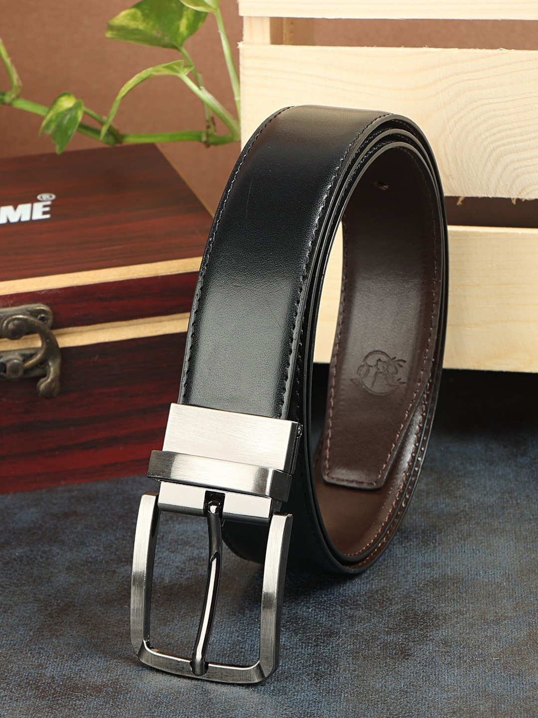 

SAZARA Men Solid Leather Reversible Belt, Black