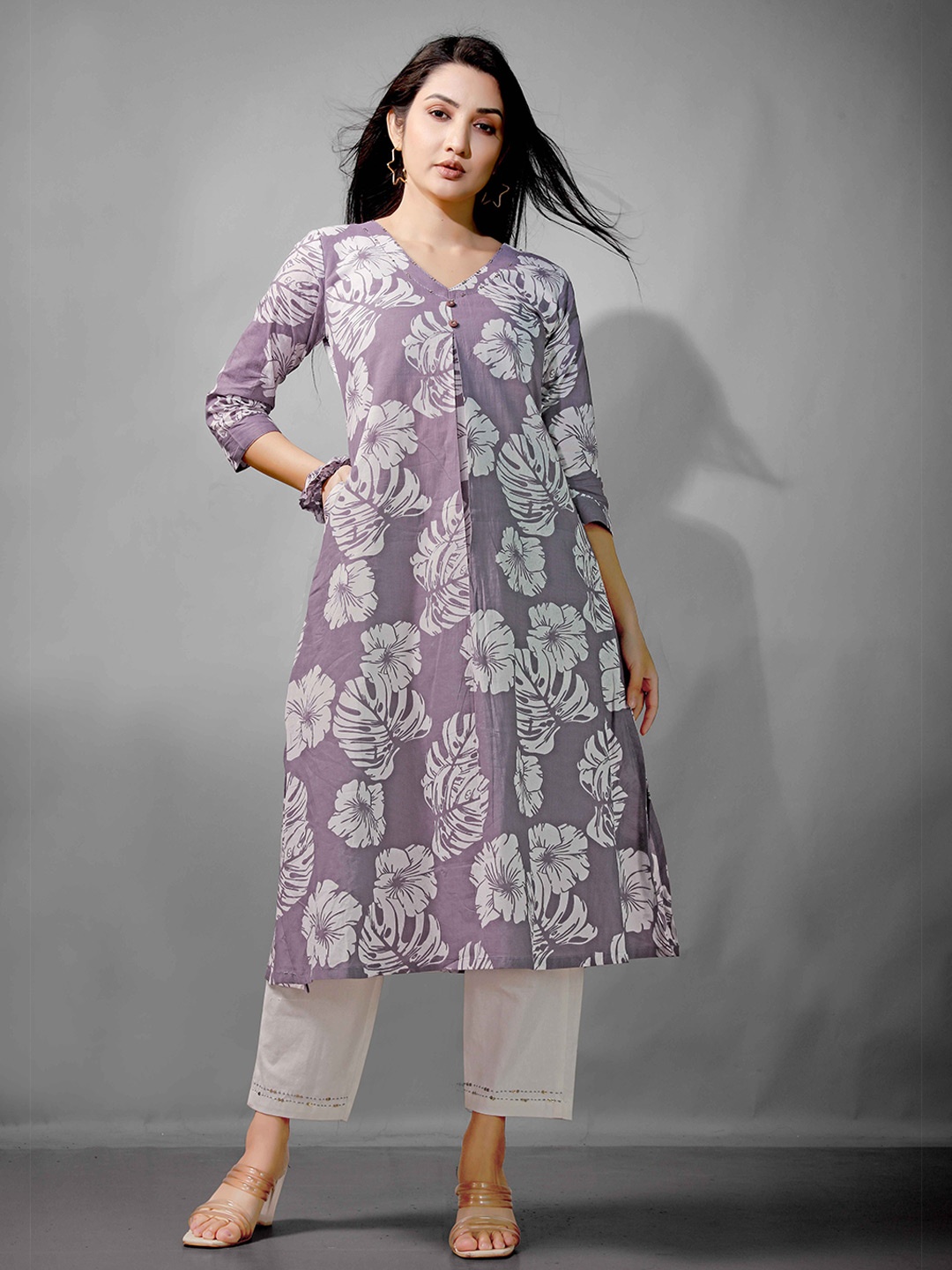 

NE STYLE Printed Pure Cotton Kurtas, Purple
