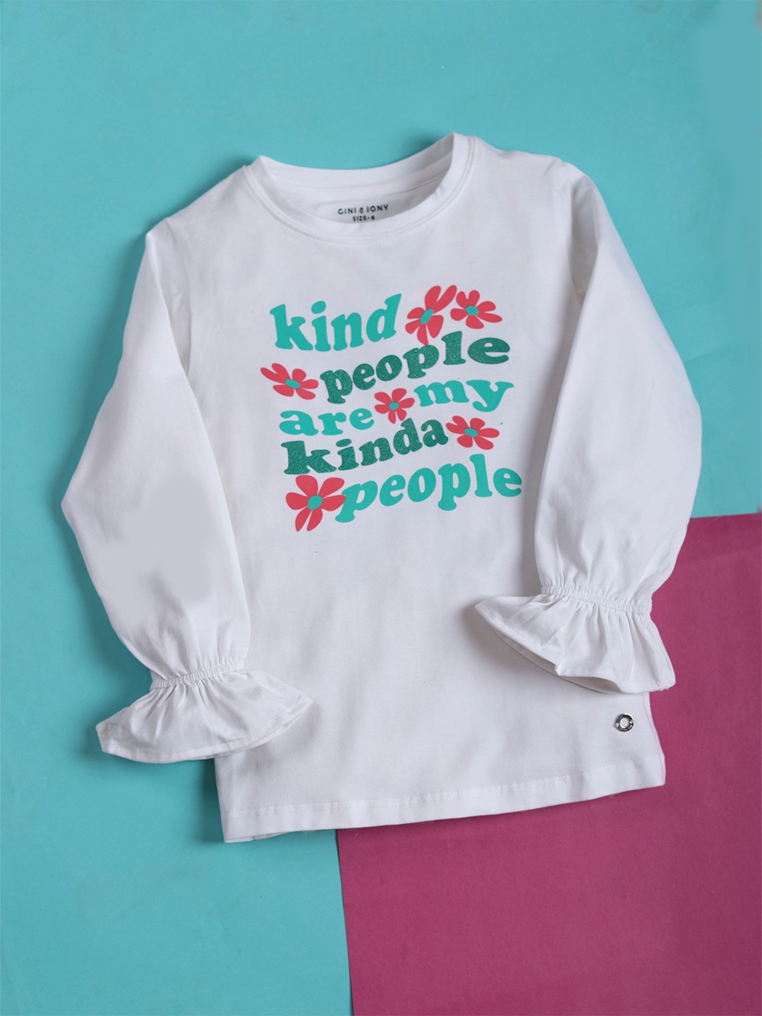 

Gini and Jony Girls Typography Printed Round Neck Cotton Top, White
