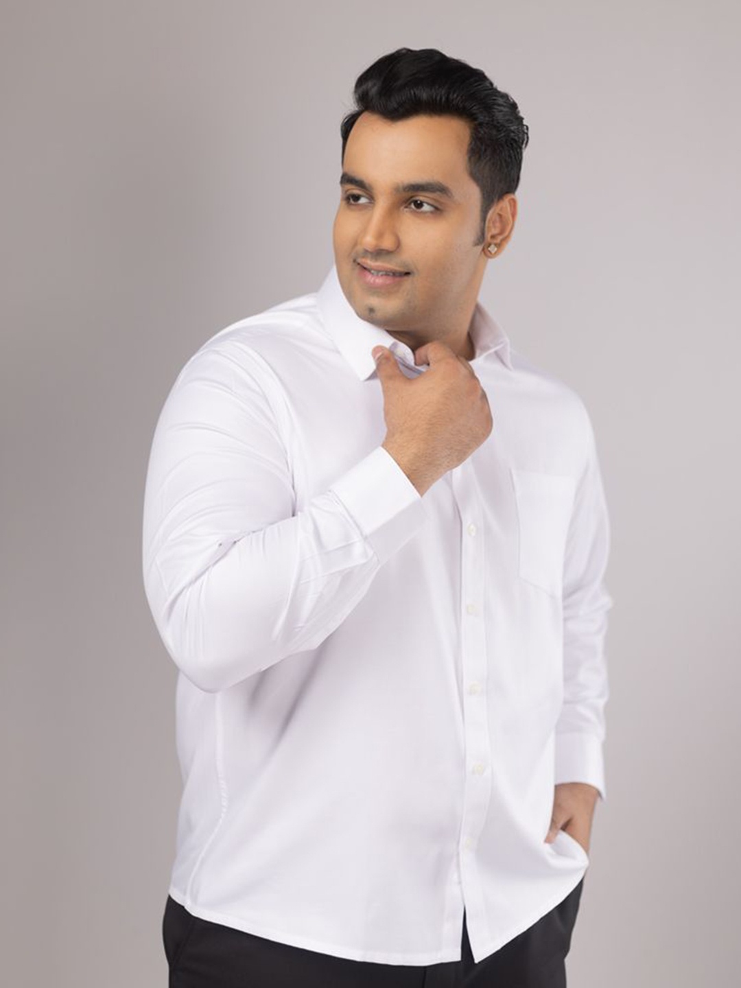 

Sizeupp Men Comfort Spread Collar Solid Cotton Plus Size Formal Shirt, White