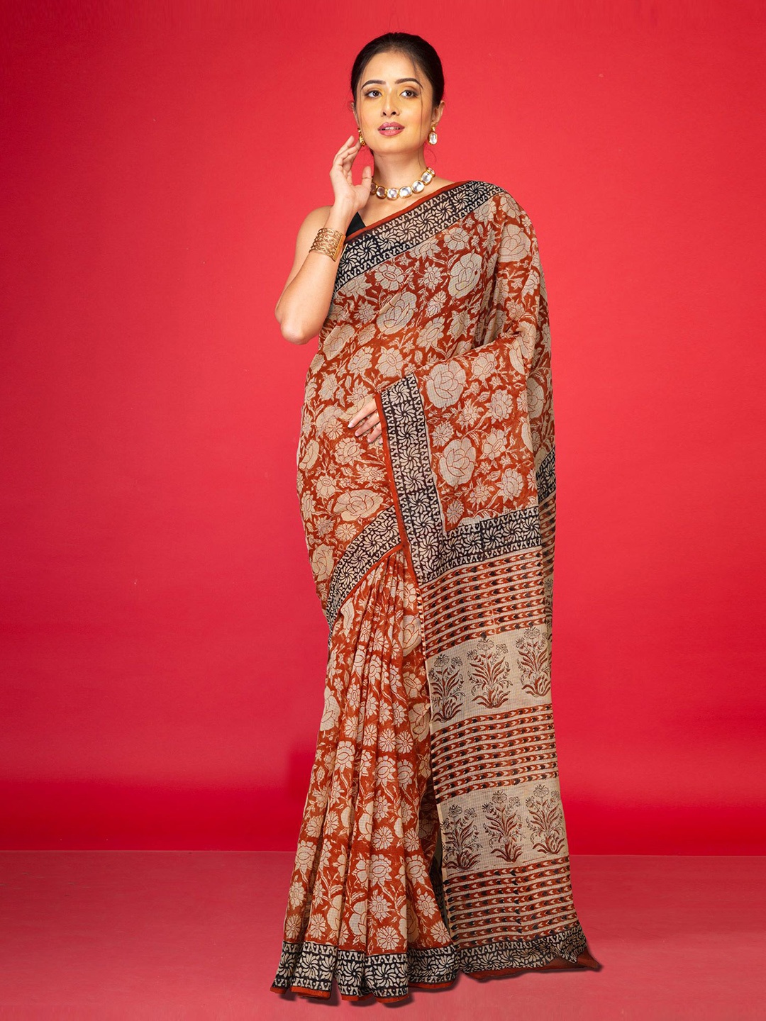 

Unnati Silks Printed Net Handloom Kota Saree, Red