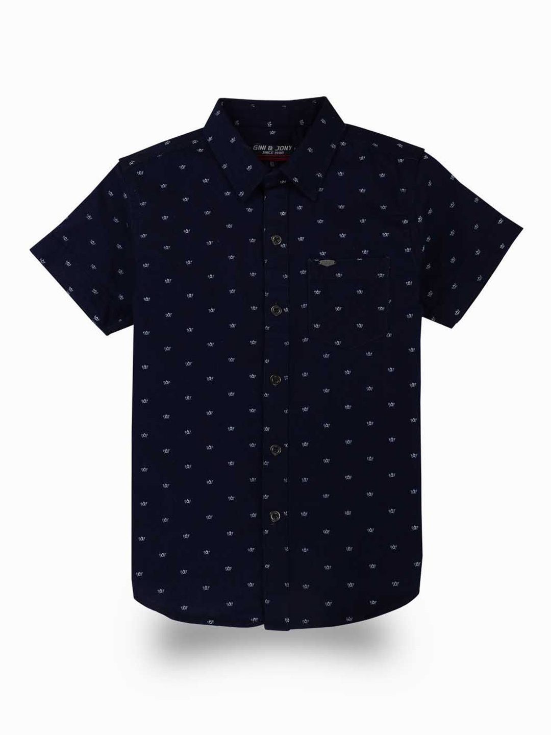 

Gini and Jony Boys Standard Spread Collar Micro Ditsy Printed Cotton Casual Shirt, Navy blue