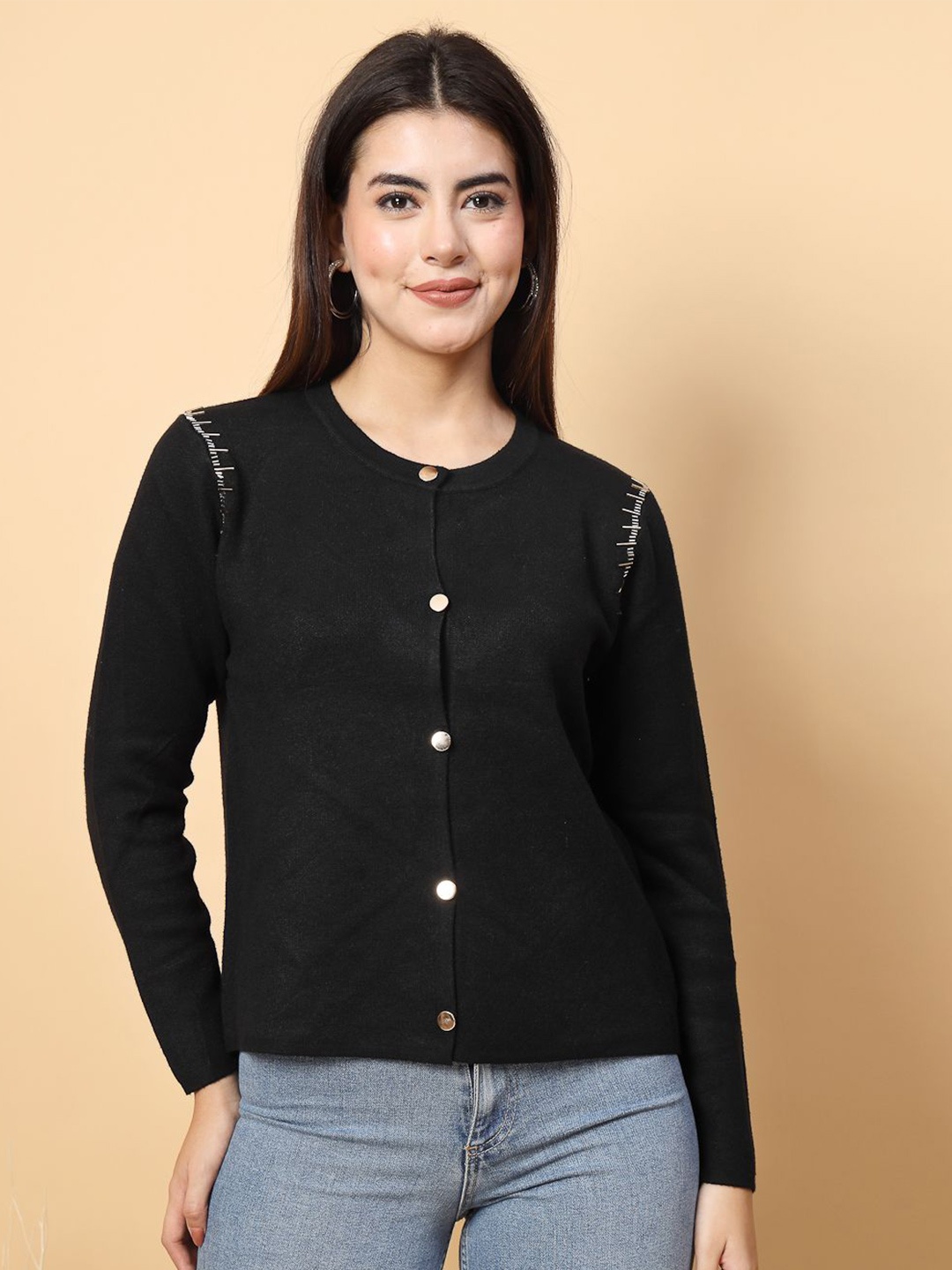 

Mafadeny Women Solid Round Neck Top, Black