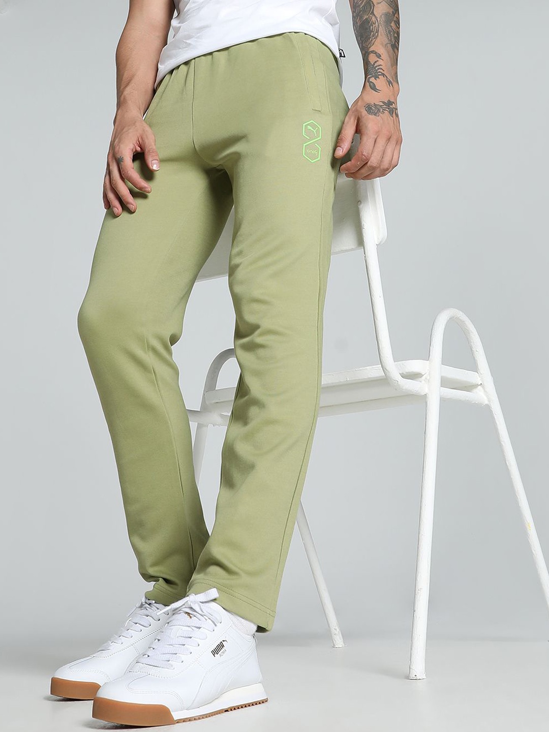 

one8 x PUMA Men Printed Slim-Fit Cotton Track Pants, Green