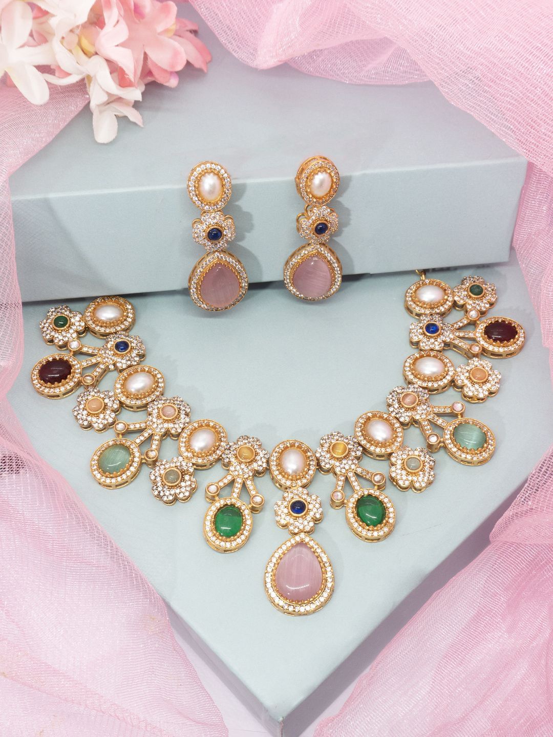 

Niscka Gold-Plated Stone Studded Jewellery Set