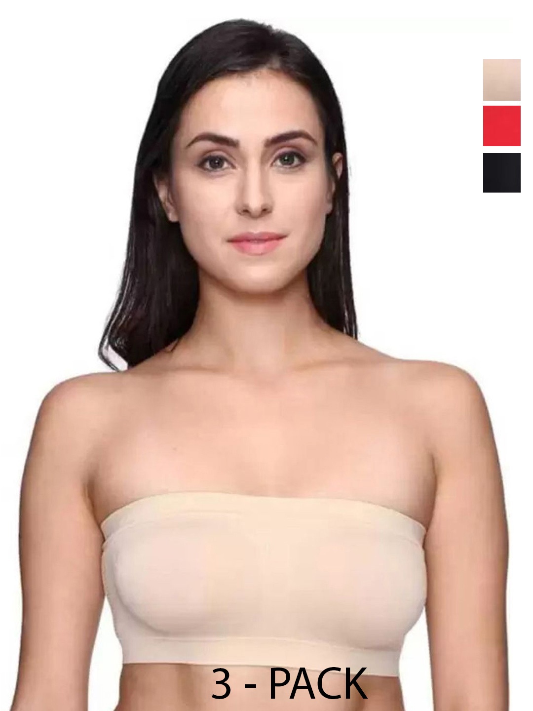 

ComfyStyle Pack of 3 Strapless Full Coverage Non-Padded Bra, Beige