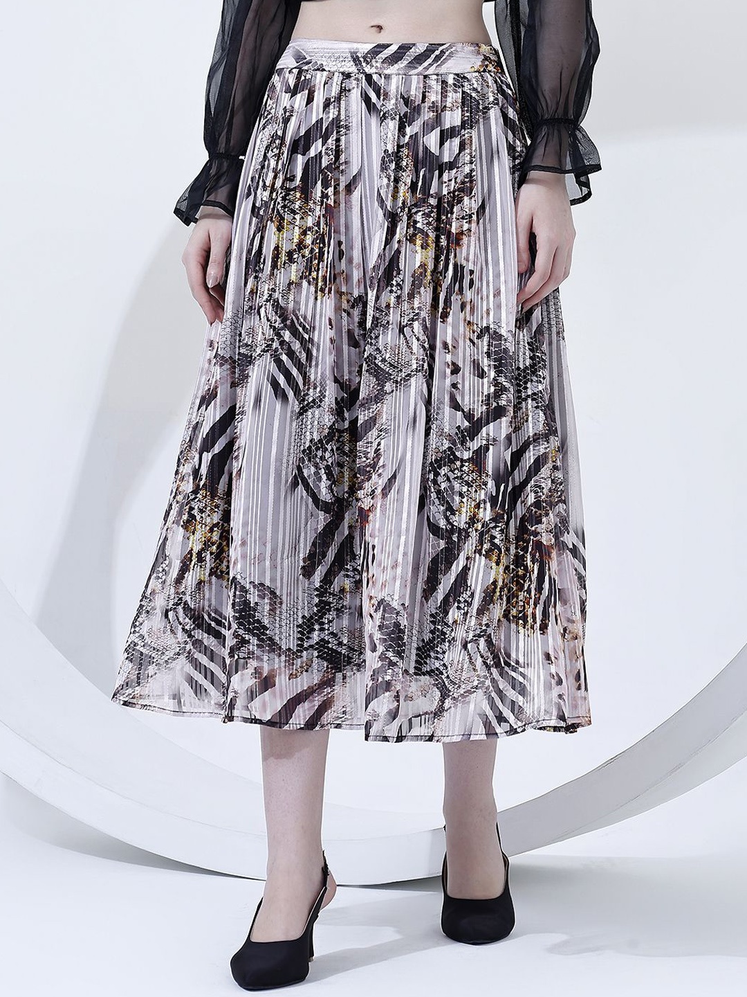 

Justin Whyte Printed A-Line Midi Skirt, Brown