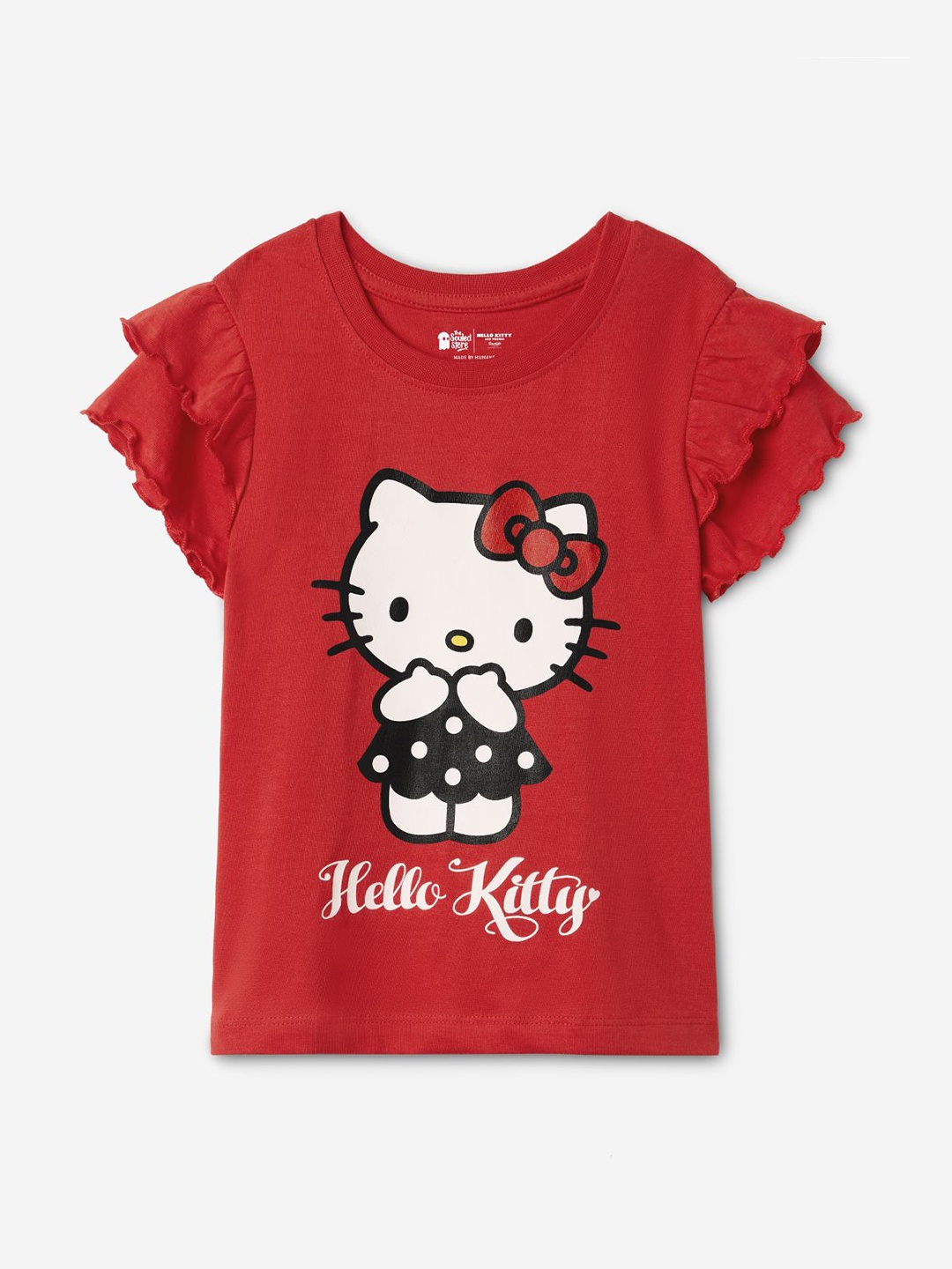 

The Souled Store Girls Graphic Printed Round Neck Cotton Top, Red