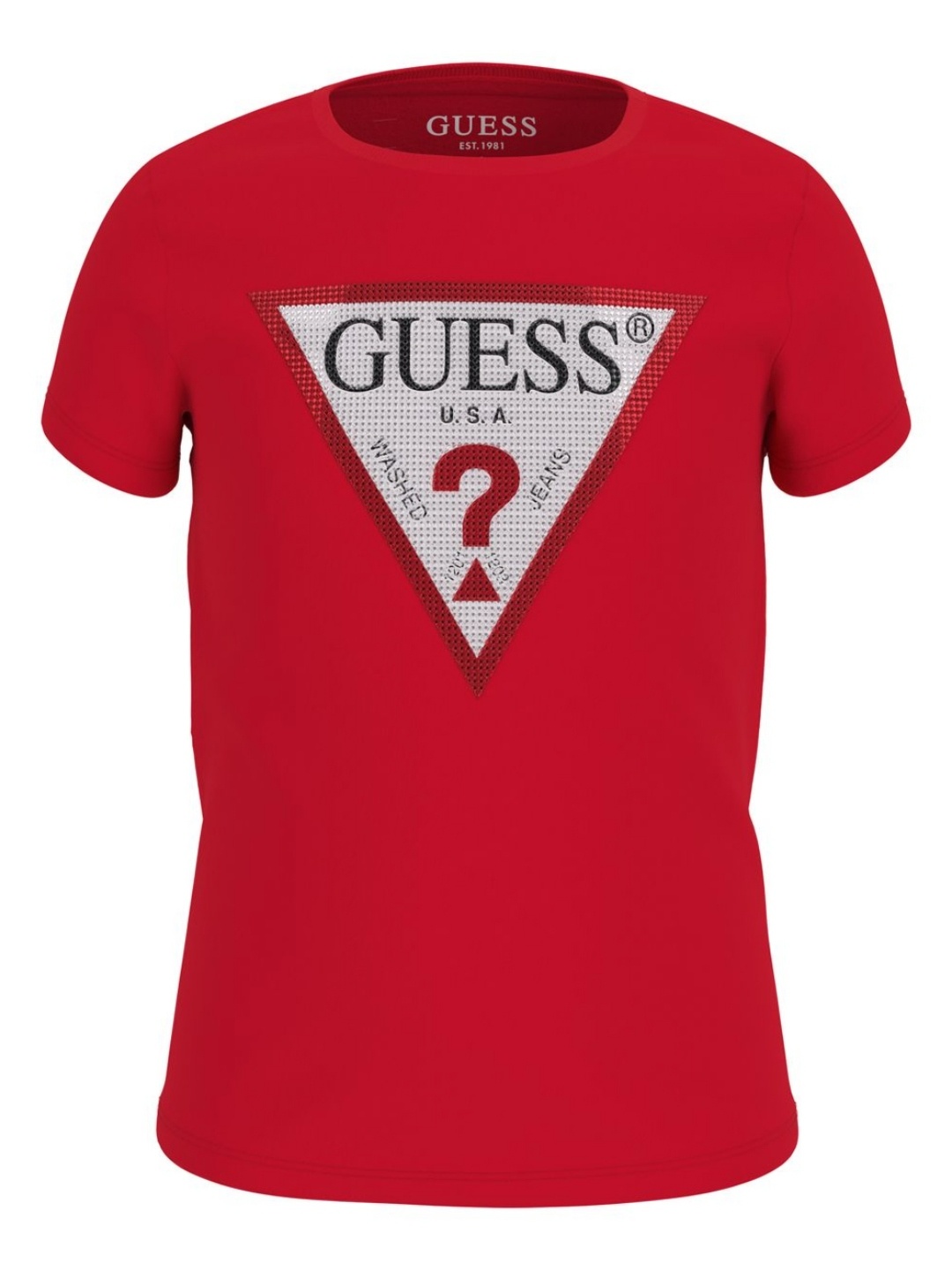 

GUESS kids Girls Typography Printed Round Neck Cotton T-shirt, Red