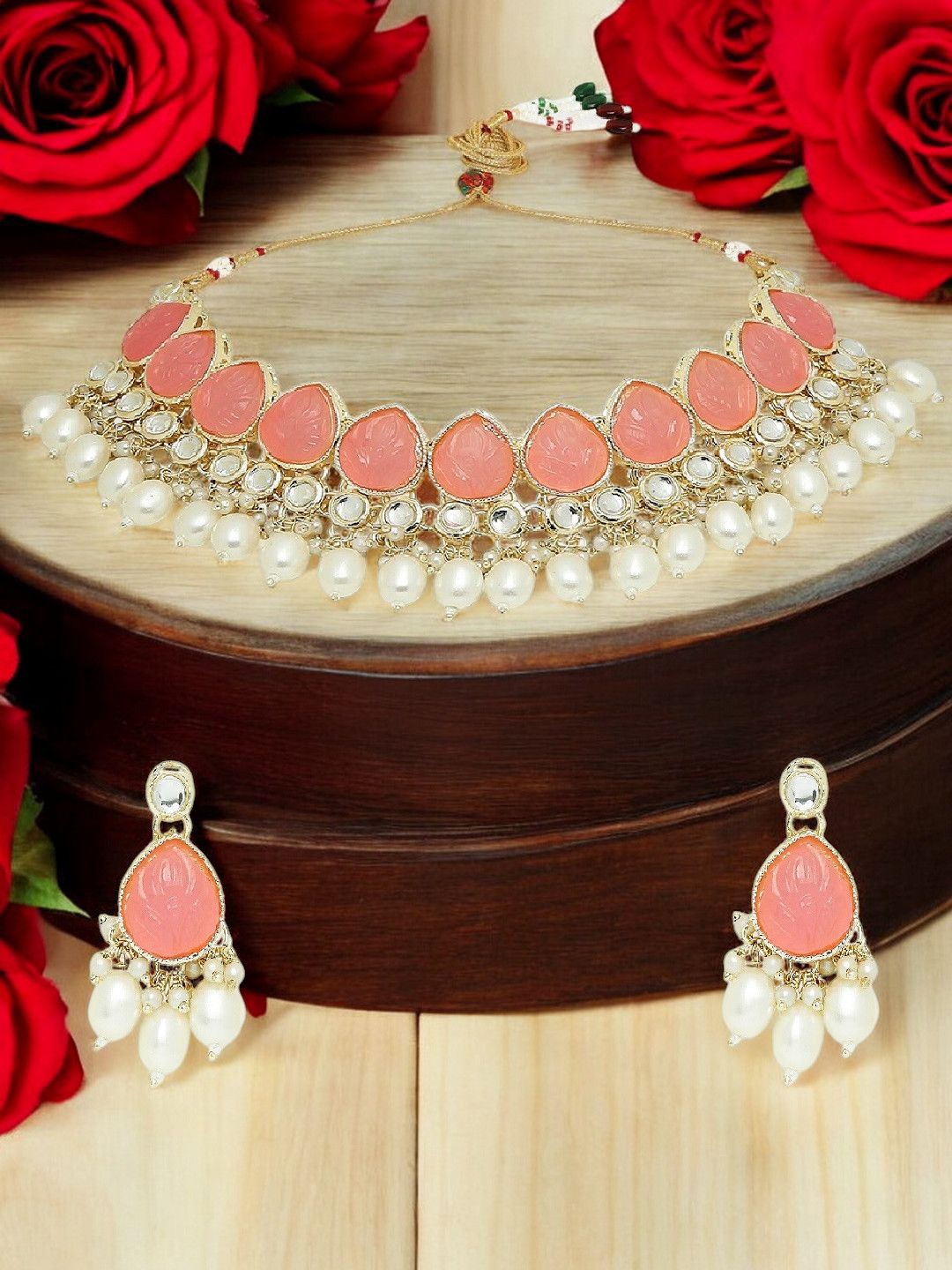 

OOMPH Gold-Plated Stones Studded & Pearls Jewellery Set