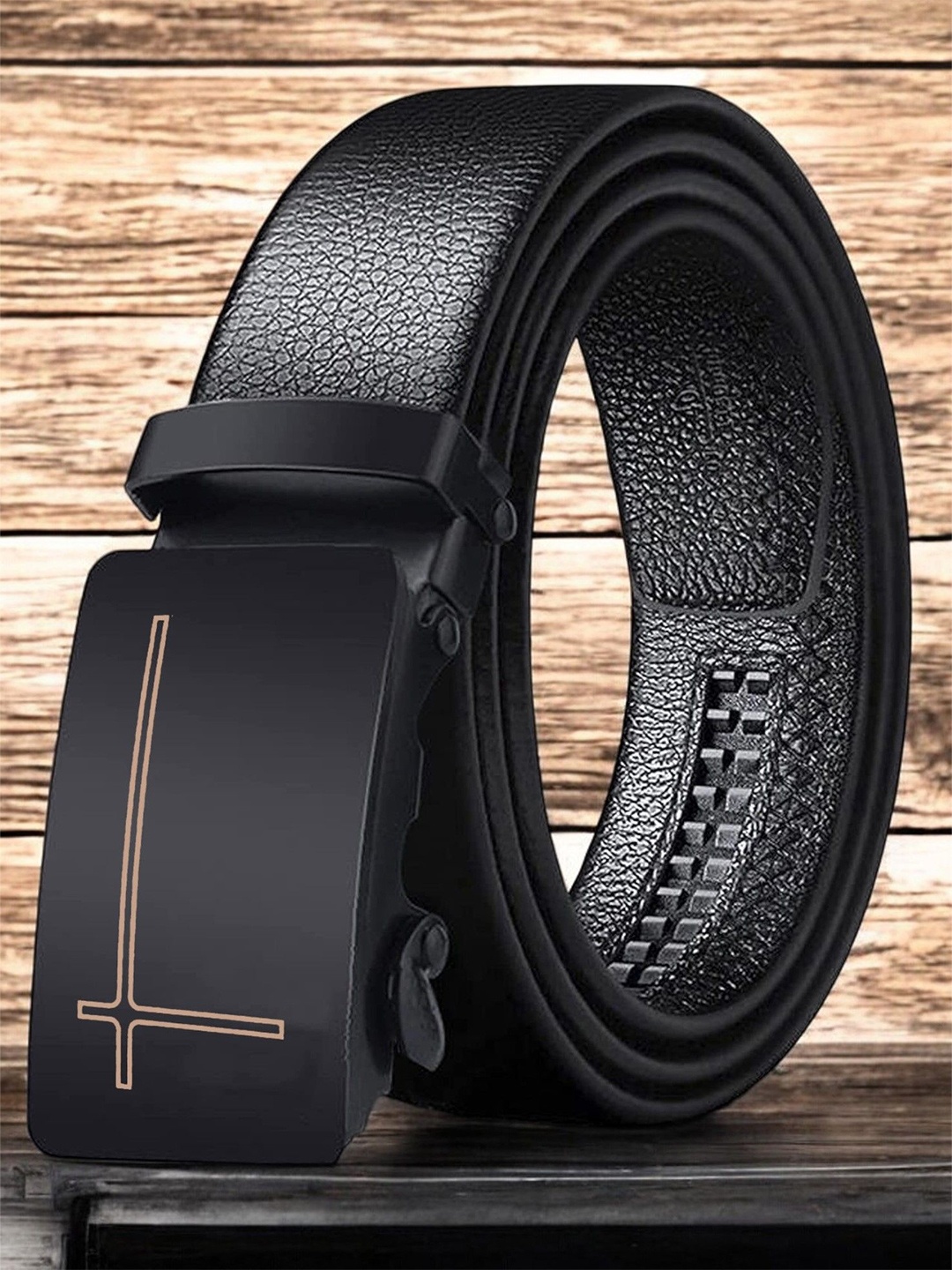 

The Roadster Lifestyle Co. Men Textured Slider Buckle Formal Belt, Black