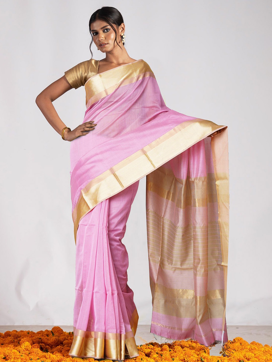 

Unnati Silks Handloom Maheshwari Saree, Pink