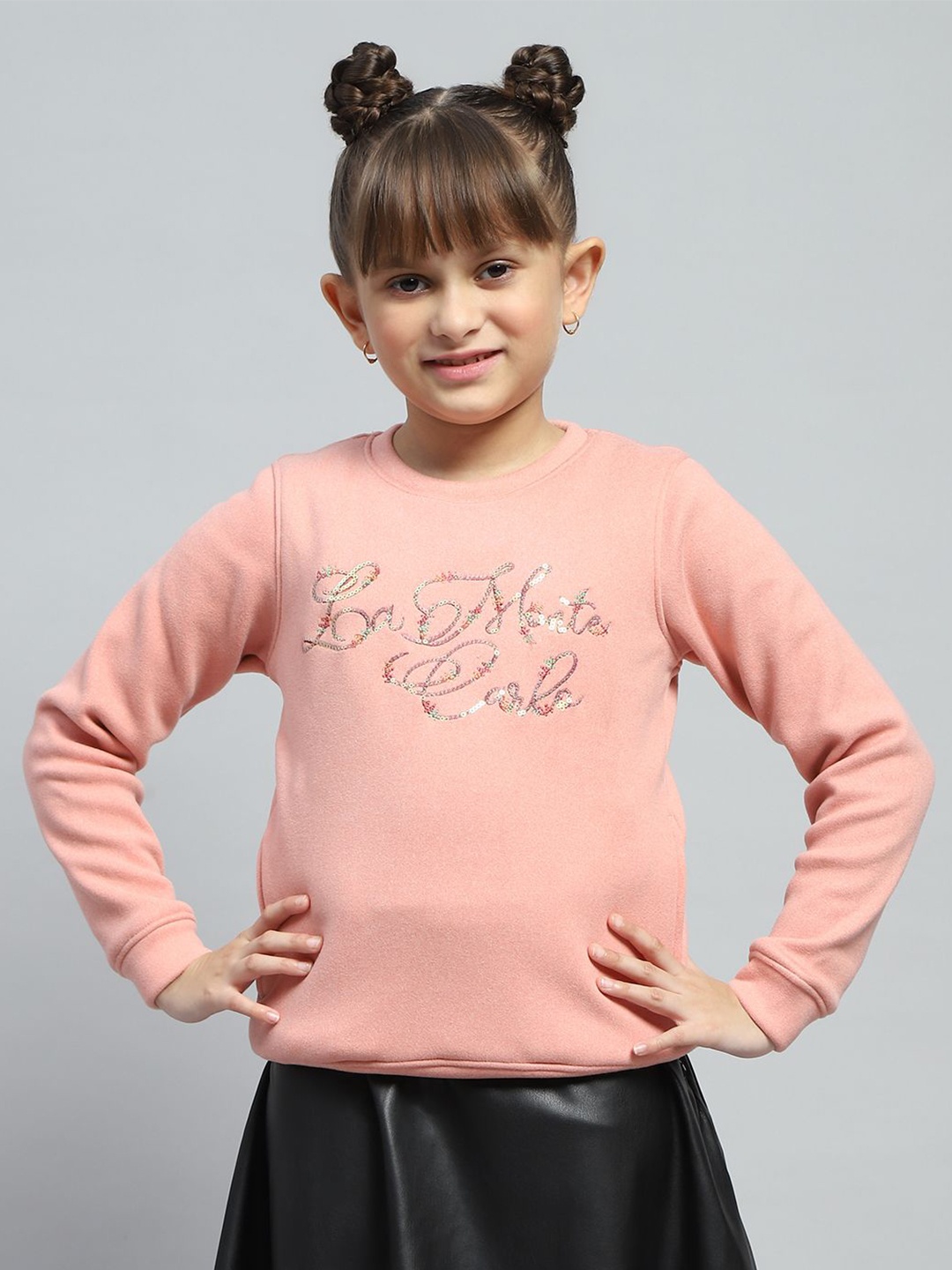 

Monte Carlo Girls Embroidered Round Neck Cotton Sweatshirt, Peach