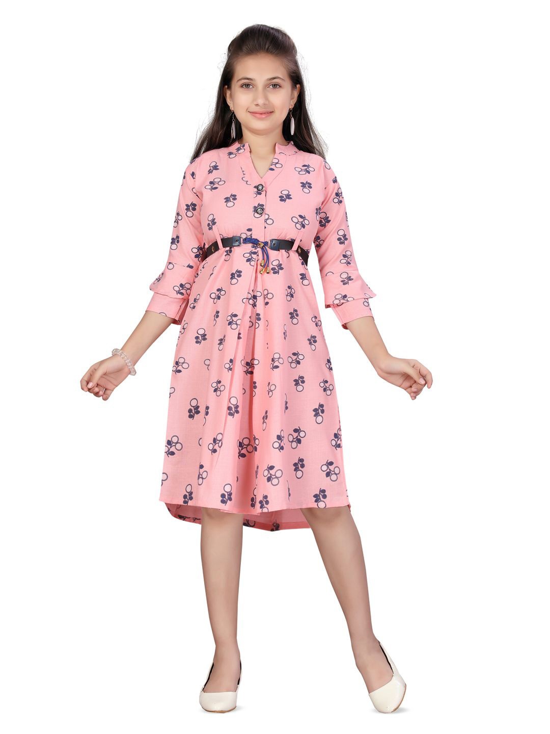 

BAESD Girls Floral Printed Cotton Shirt Dress, Pink