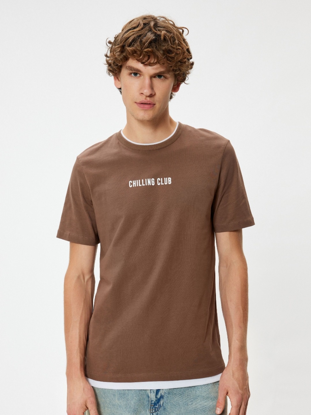 

Koton Men Typography Printed Round Neck Cotton T-shirt, Brown