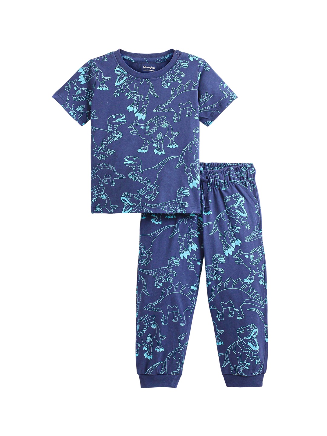 

Honeyhap Boys Printed Round Neck Pure Cotton Night suit, Navy blue