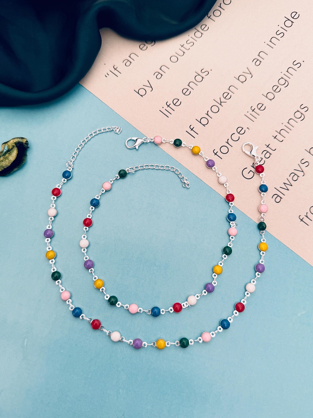 

Sangria Set Of 2 Silver-Plated Beaded Anklets