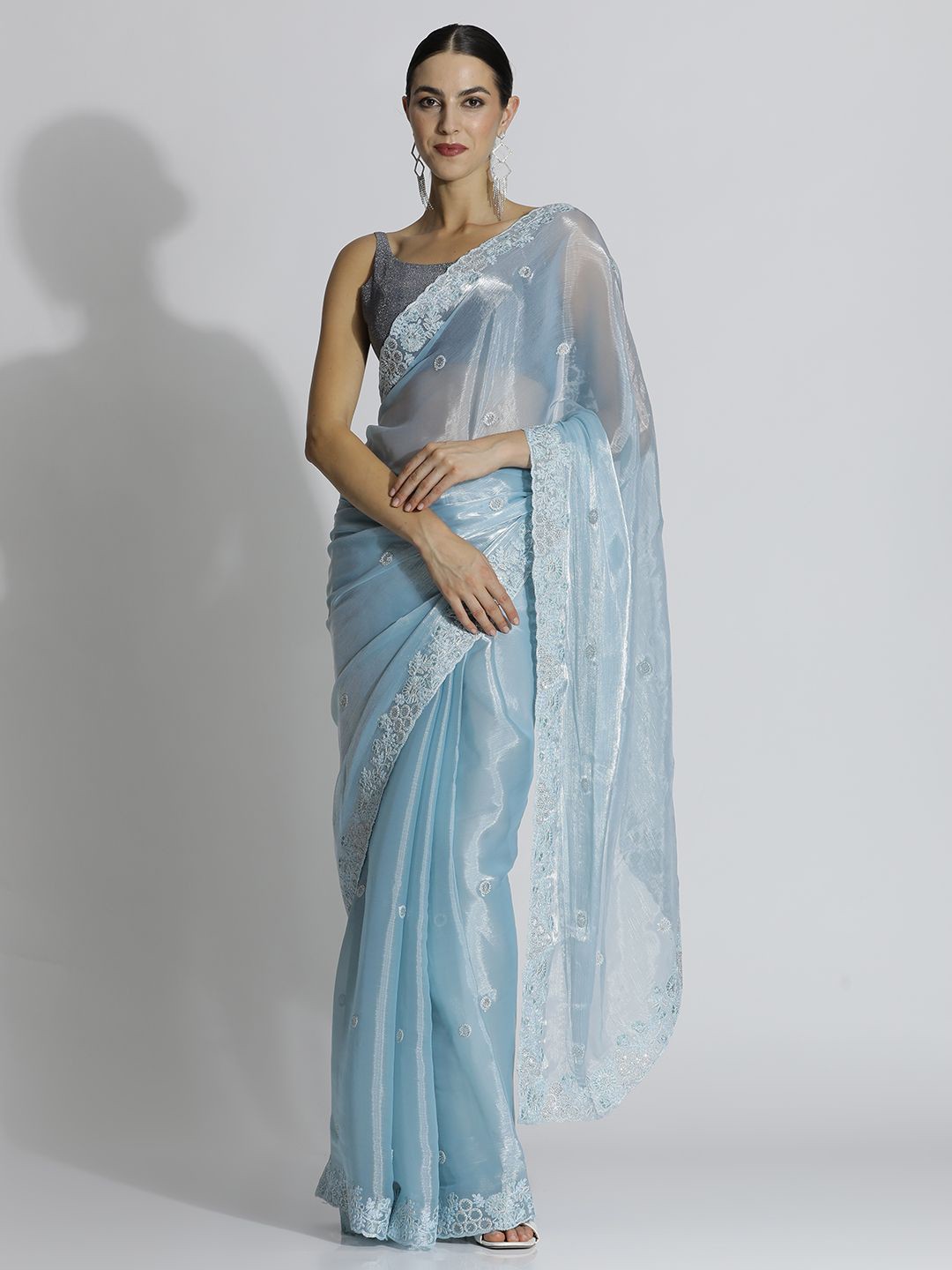 

Jaipur Kurti Embellished Embroidered Saree, Blue