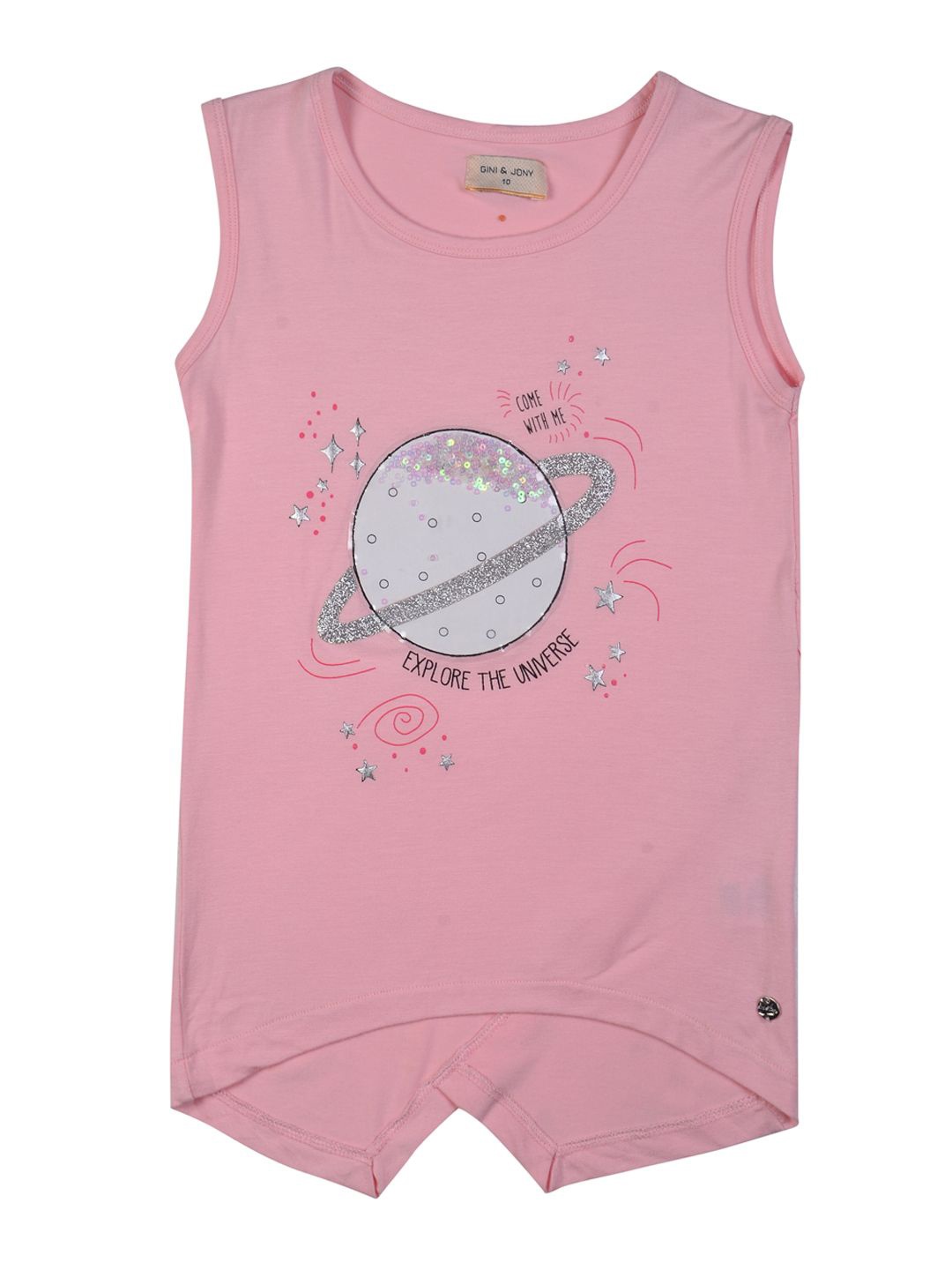 

Gini and Jony Girls Graphic Printed Round Neck Cotton Top, Pink