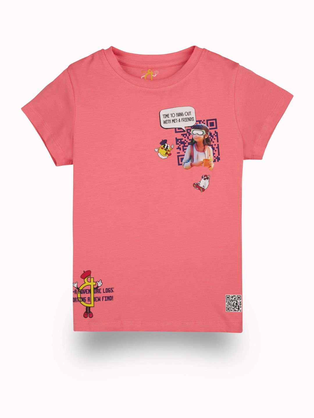 

Gini and Jony Girls Graphic Printed Round Neck Cotton T-Shirt, Pink