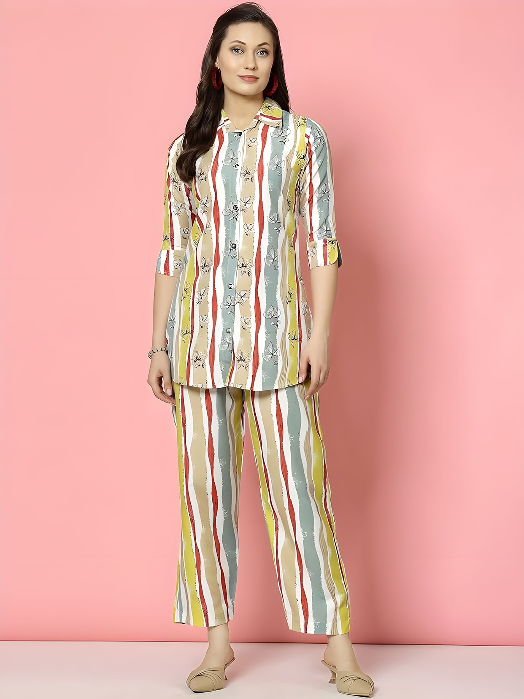 

NIJANAND TEXTILE Printed Pure Cotton Shirt & Trousers Co-Ord, Green